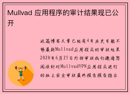 Mullvad 应用程序的审计结果现已公开 