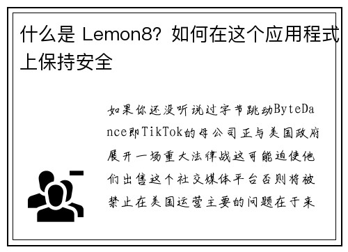 什么是 Lemon8？如何在这个应用程式上保持安全 